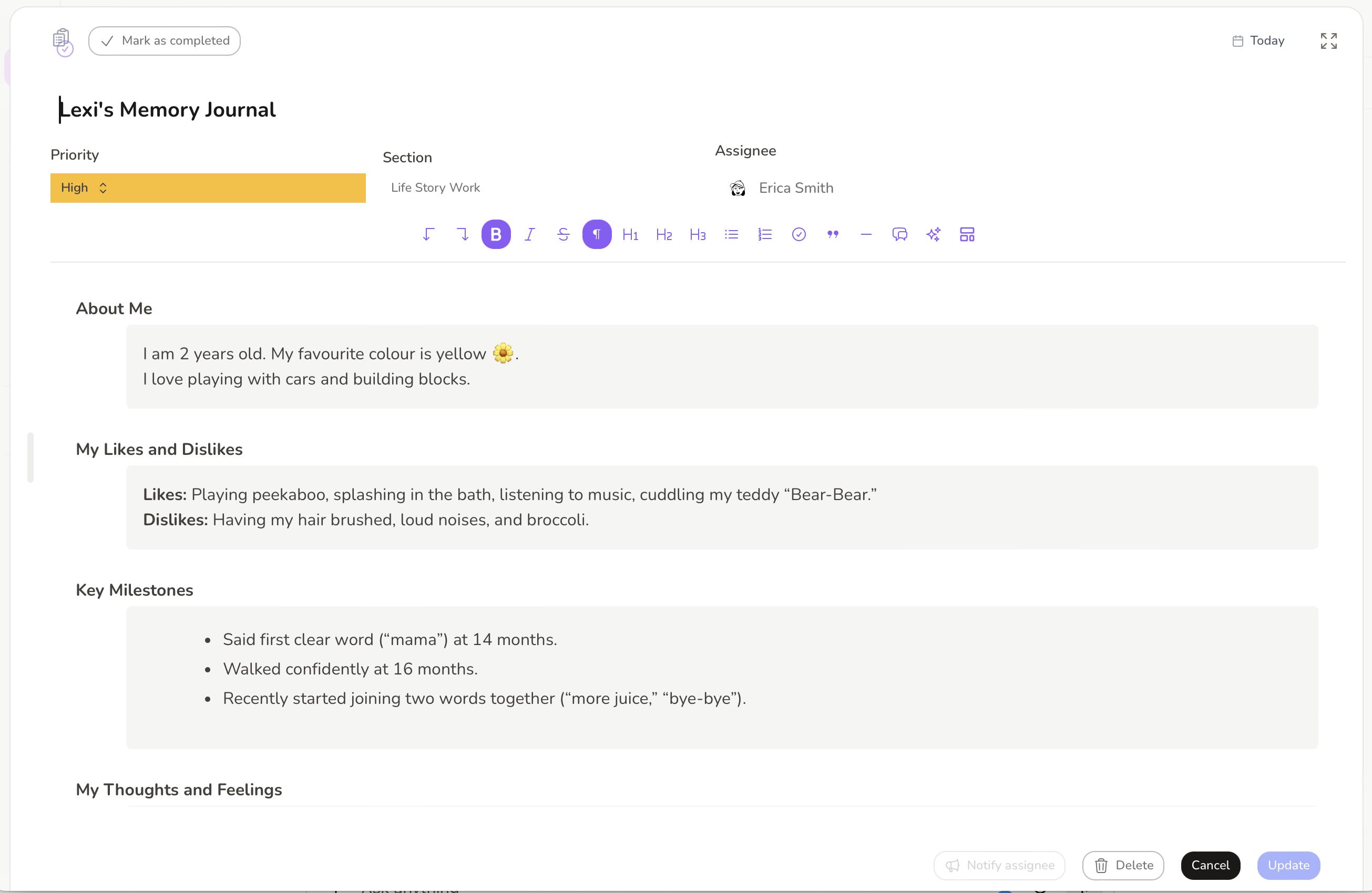 Memory Journal Interface